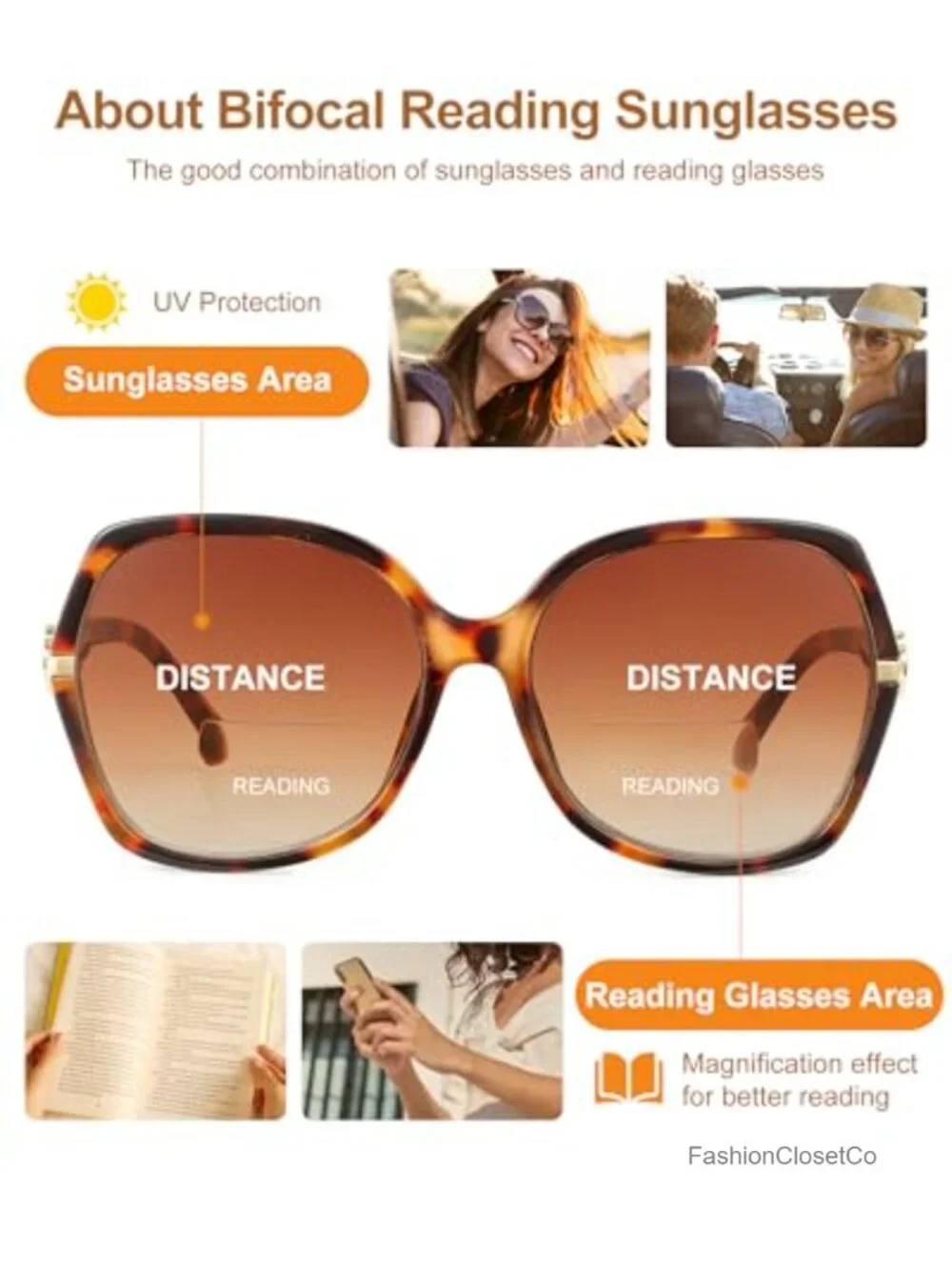 Bifocal Reading Sunglasses for Women, Oversized Sun Readers with Spring Hinges,